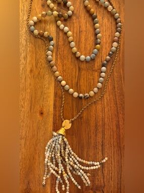 Kenneth Jay Lane Amazonite Beaded Tassel Necklace PLUS Bonus Necklace!!